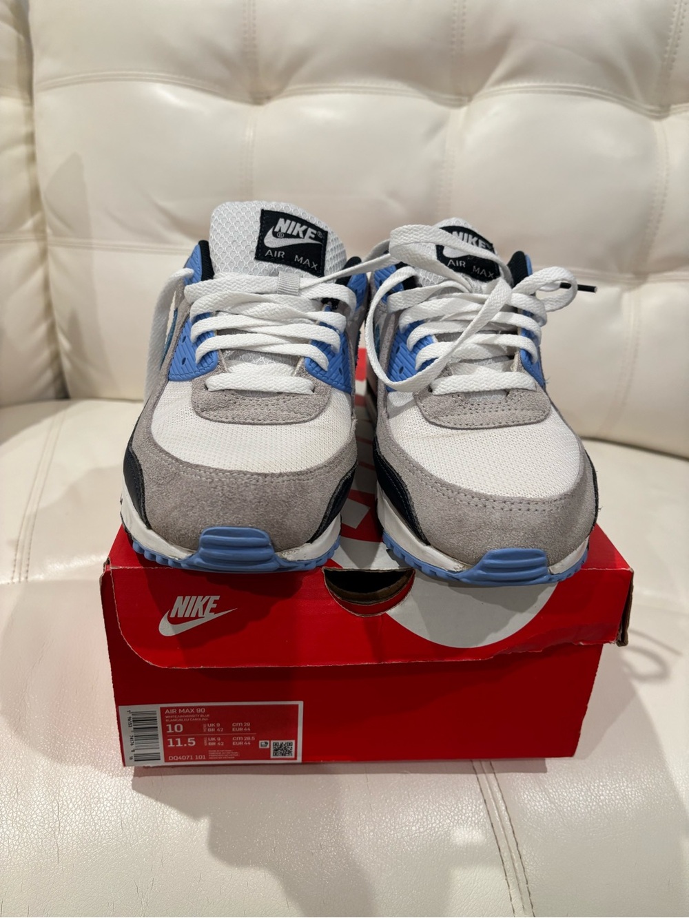 Nike Kids Air Max Sneakers in White, Gray & Blue